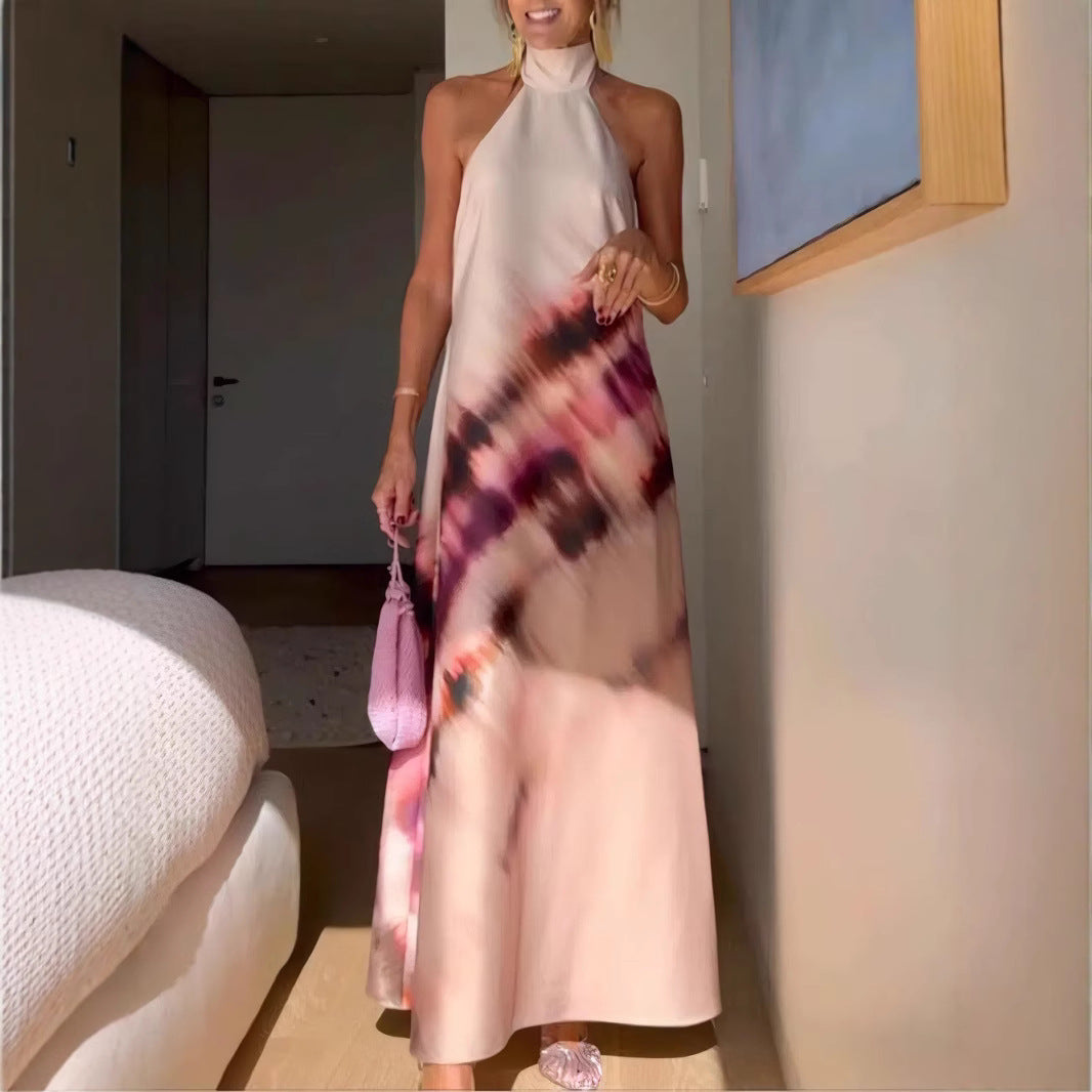 Women's tie-dye halter dress