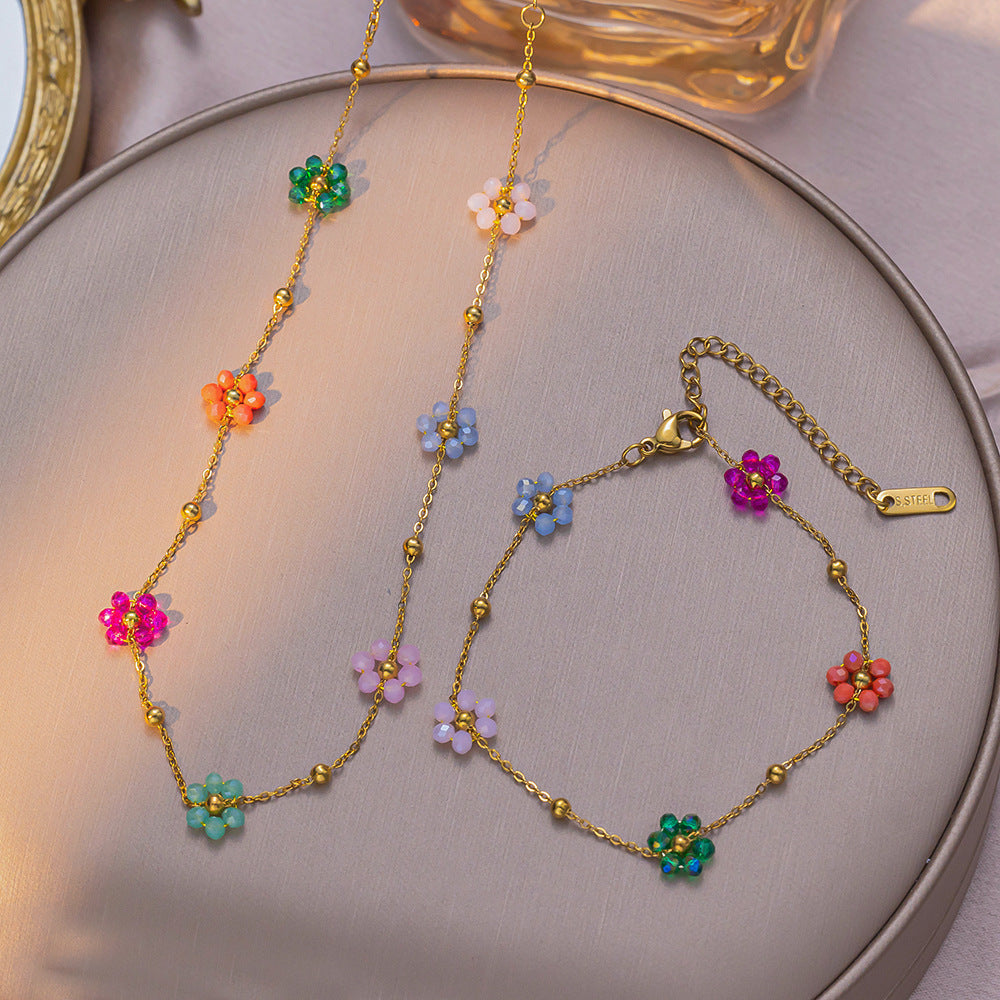 Colorful flower beaded choker and bracelet