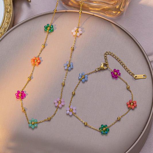 Colorful flower beaded choker and bracelet