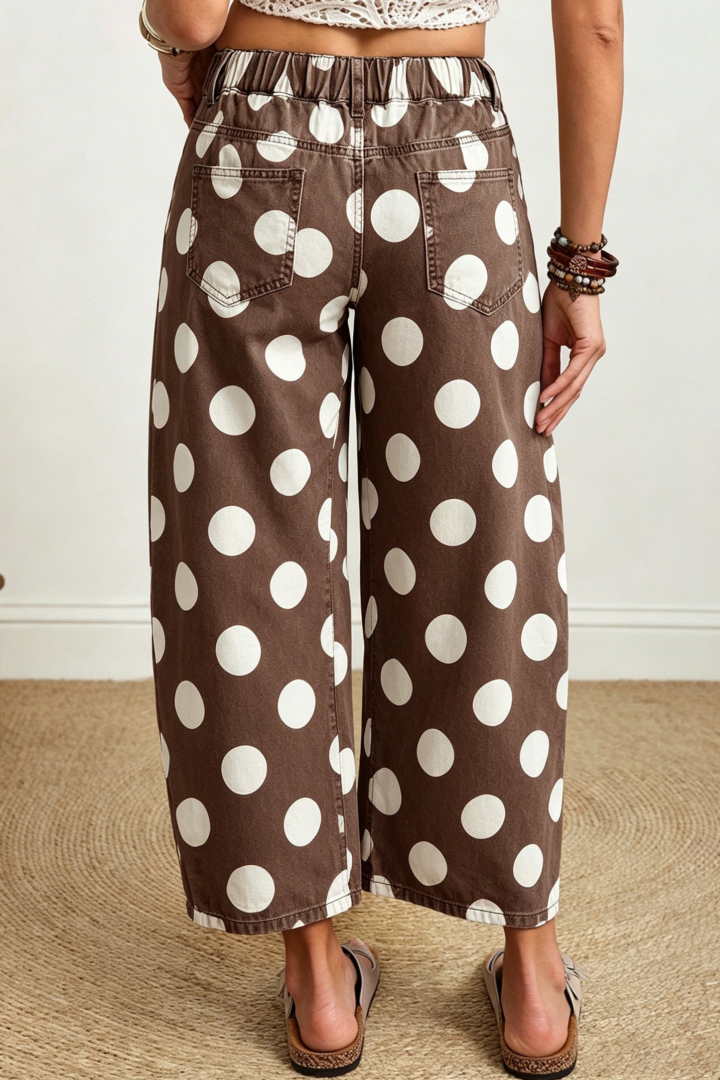 Brown Polka Dot Ankle-Length Jeans