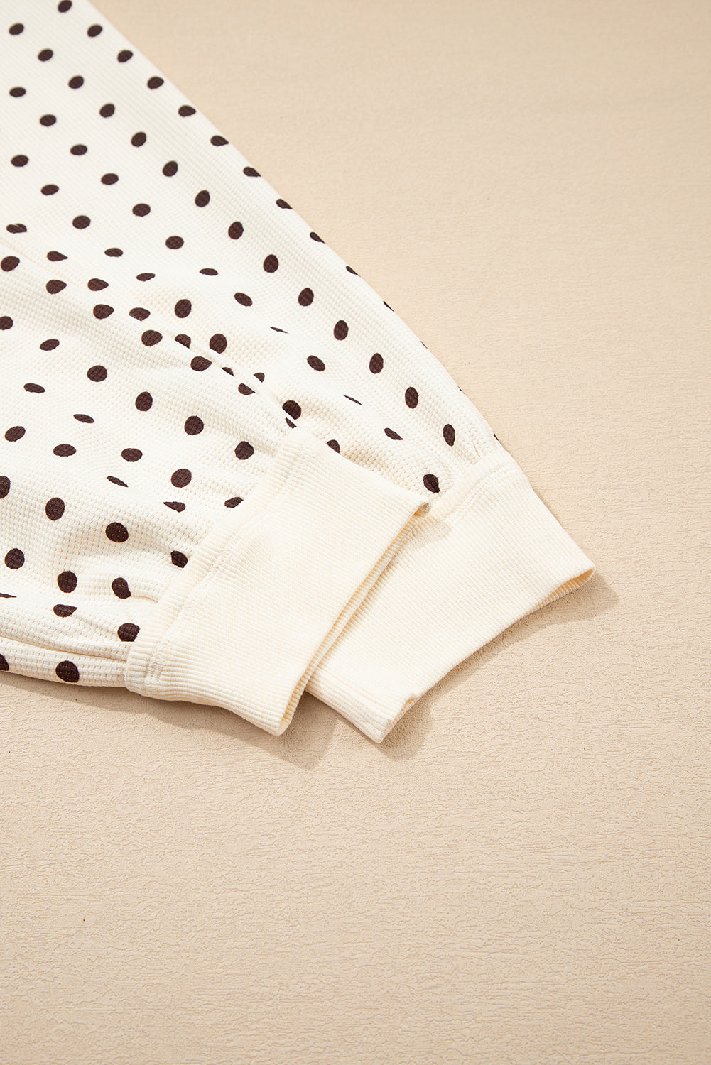 White Polka Dot Print Long Sleeve Top Drawstring Jogger Pants Lounge Set