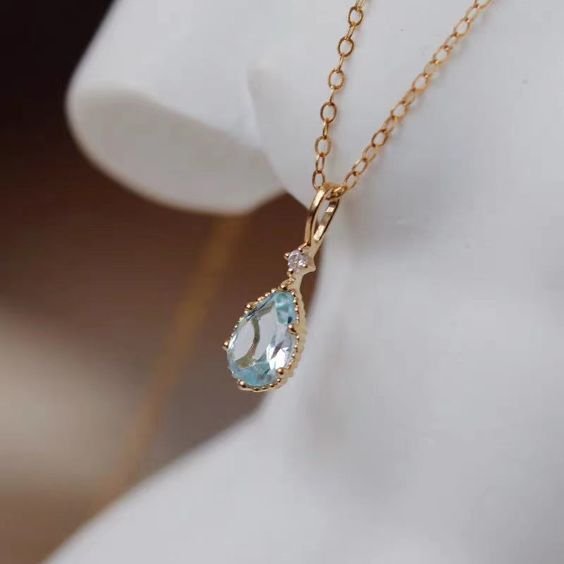 S925 topaz pendant with 14K plated chain