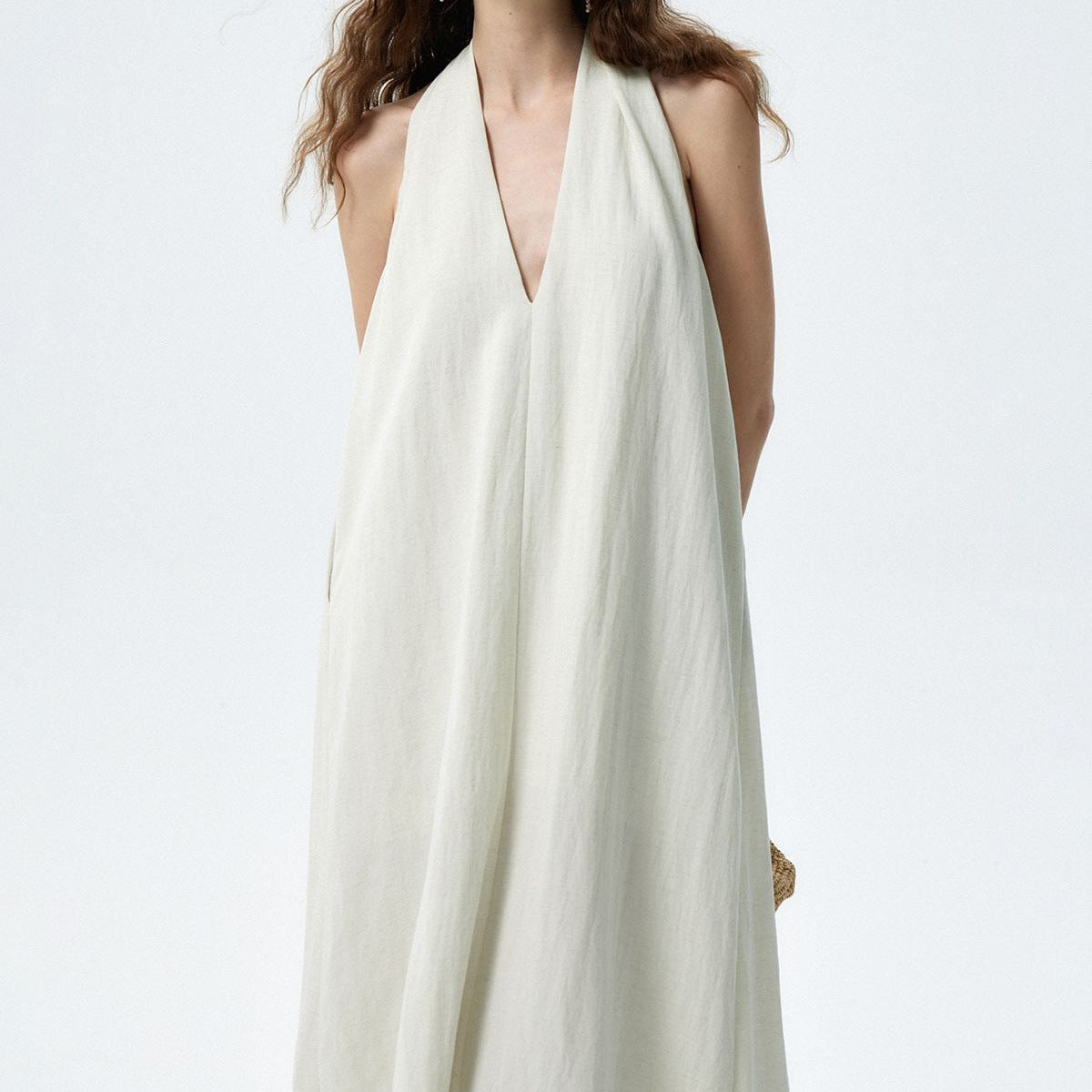 halter dress, mid-length V-neck dress