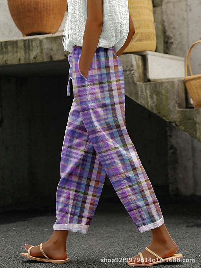printed rolled-up casual pants