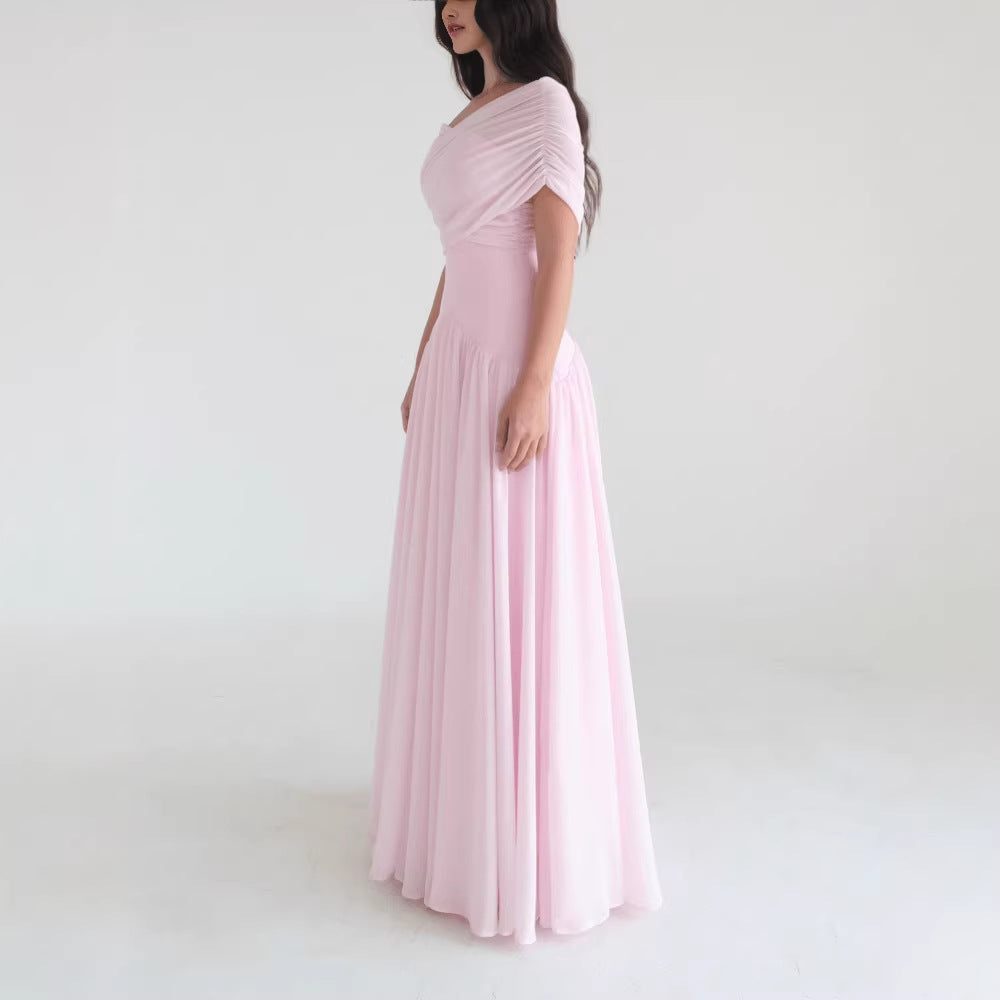 romantic shawl collar long dress