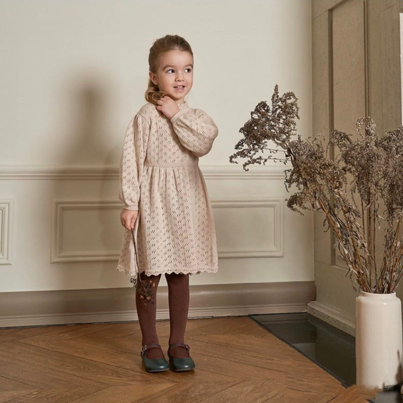 winter girls' long-sleeved knitted lace dress