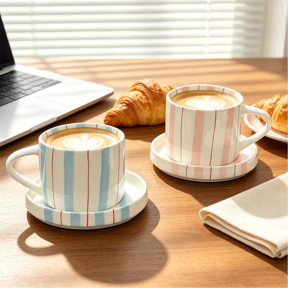 Hand-painted striped ceramic coffee cup