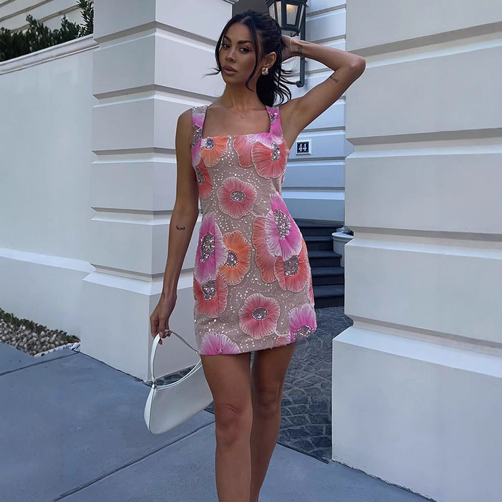 beaded flower mini dress