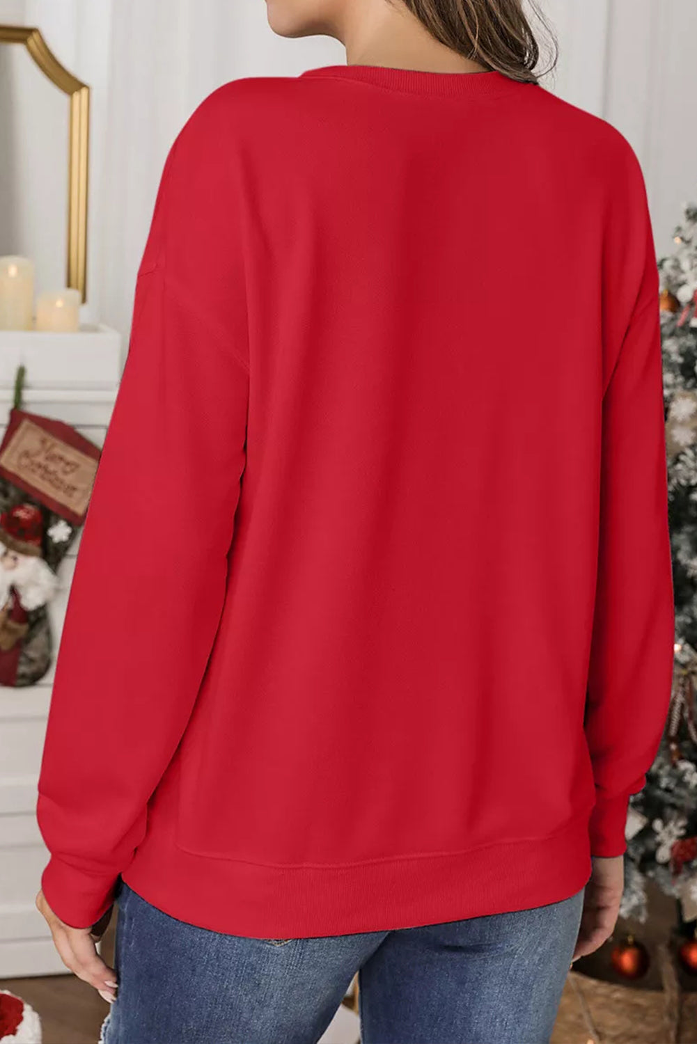 Red Christmas Metallic Nutcracker Heat Transfer Printing Graphic Crew Neck Sweatshirt