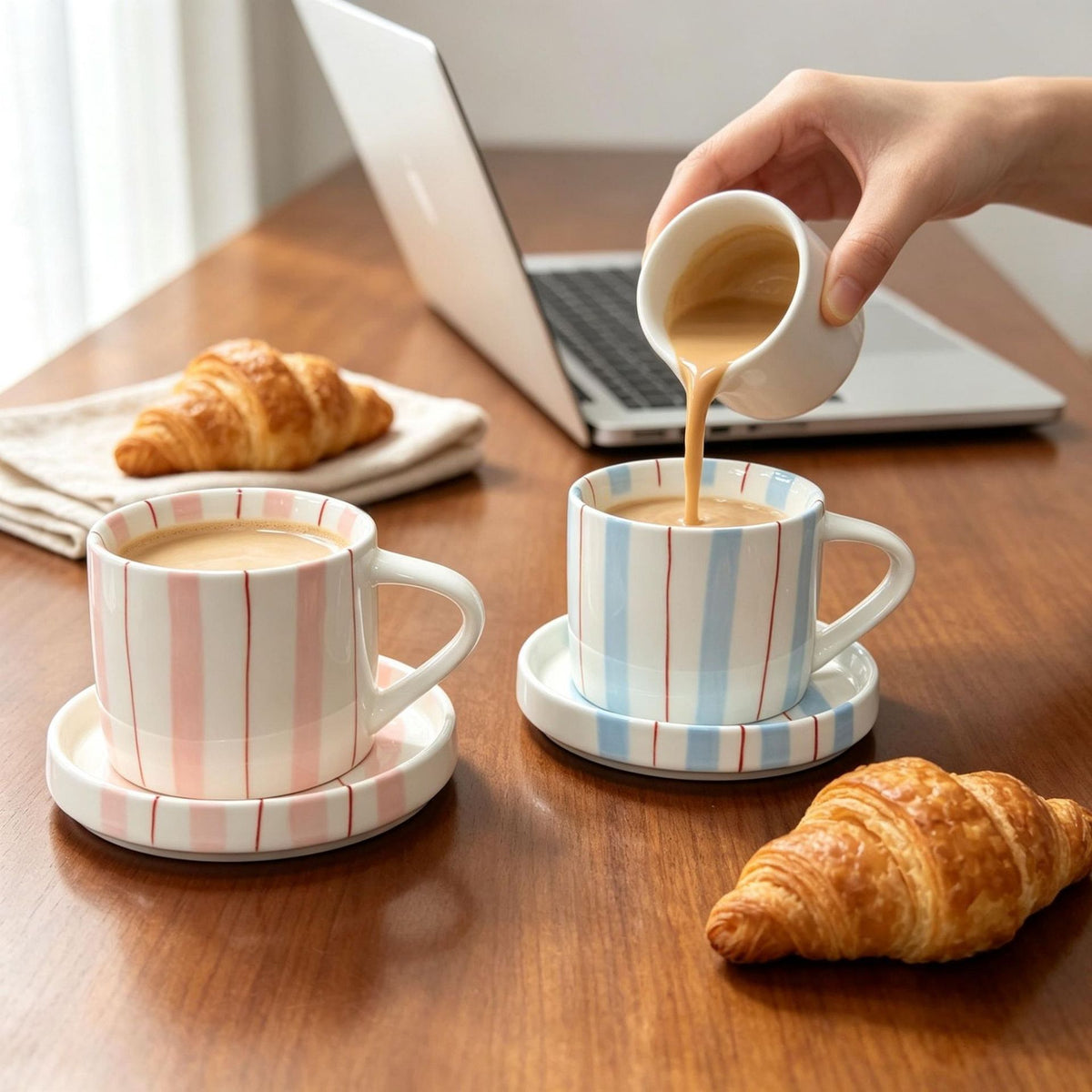 Hand-painted striped ceramic coffee cup