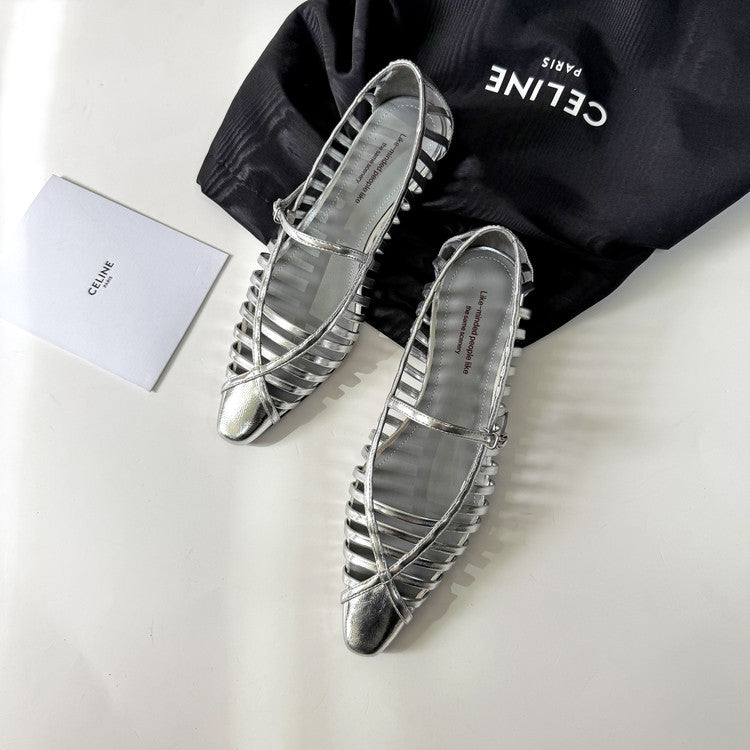 women's flats with thin woven strips
