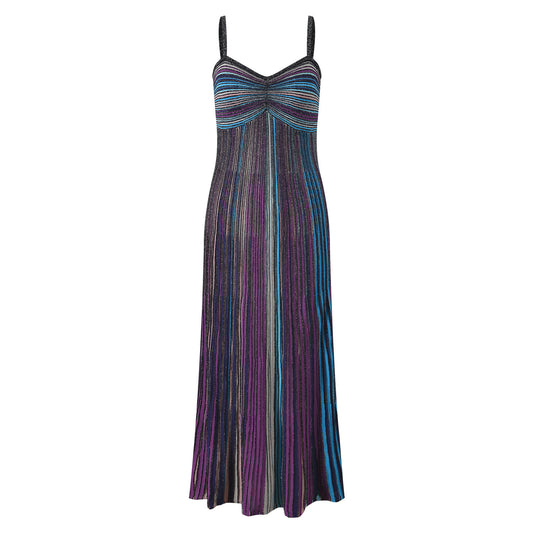 colorful striped pleated long dress