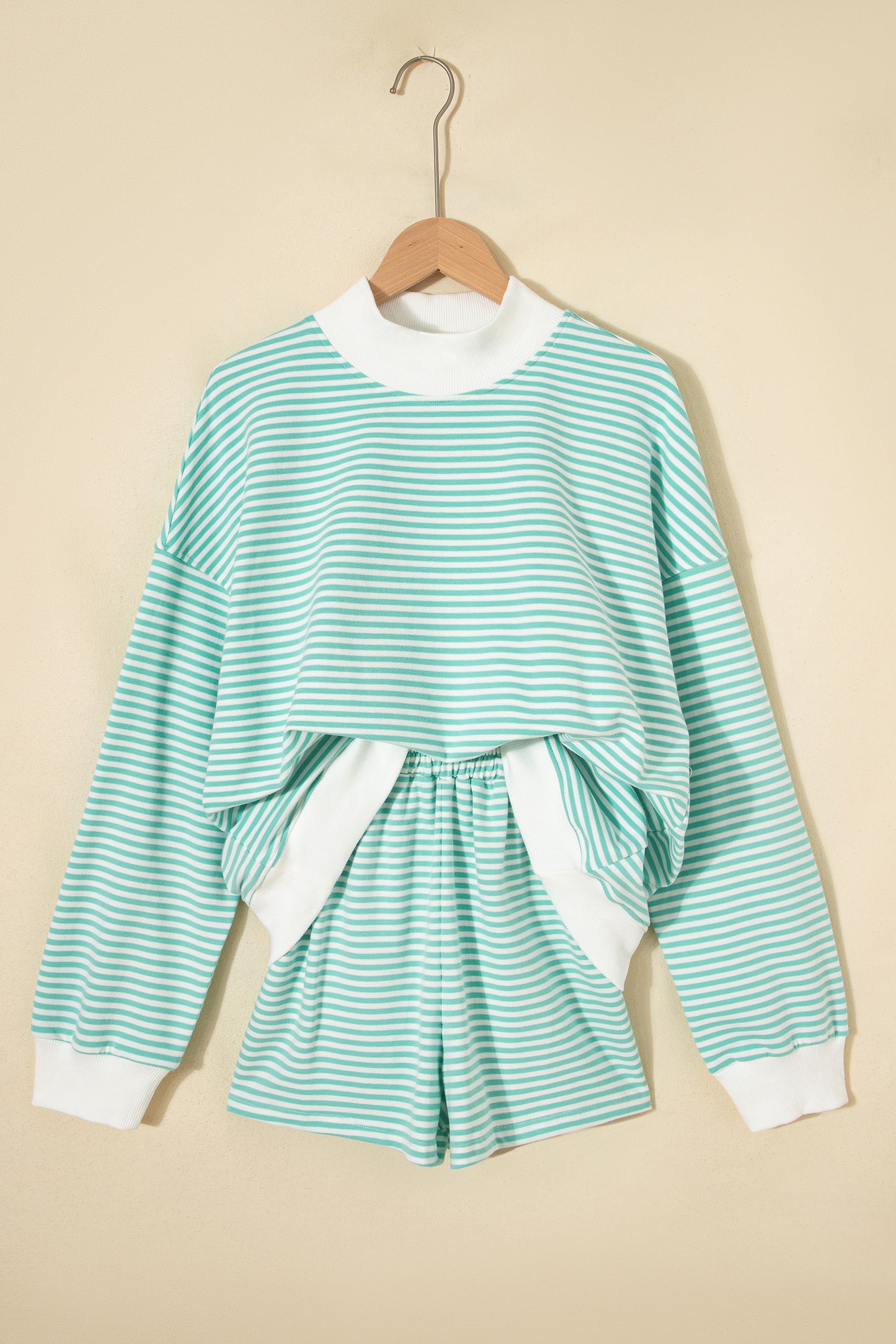 Red Stripe Oversize Mock Neck Sweatshirt and Shorts Set