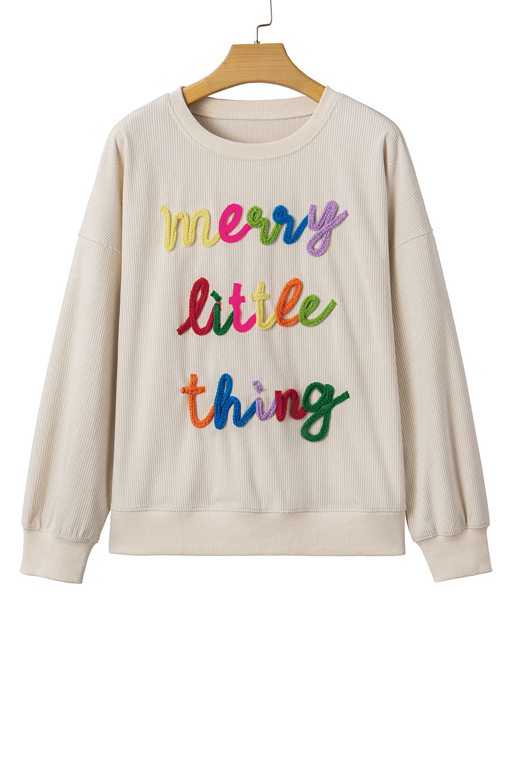 Beige merry little thing Corded Letter Graphic Ribbed Loose Sweatshirt
