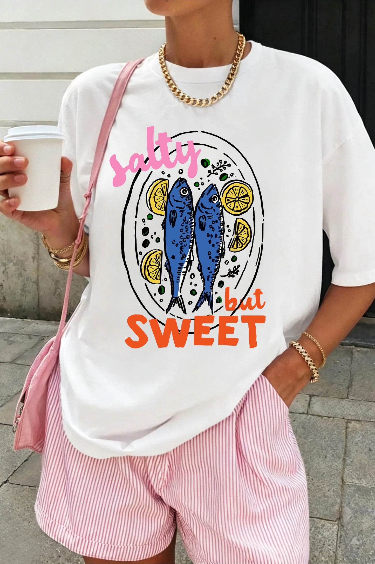 White Salty But Sweet Lemon Fish Graphic Tee