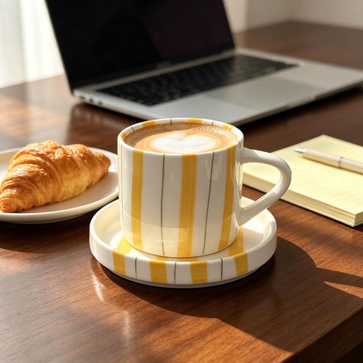 Hand-painted striped ceramic coffee cup