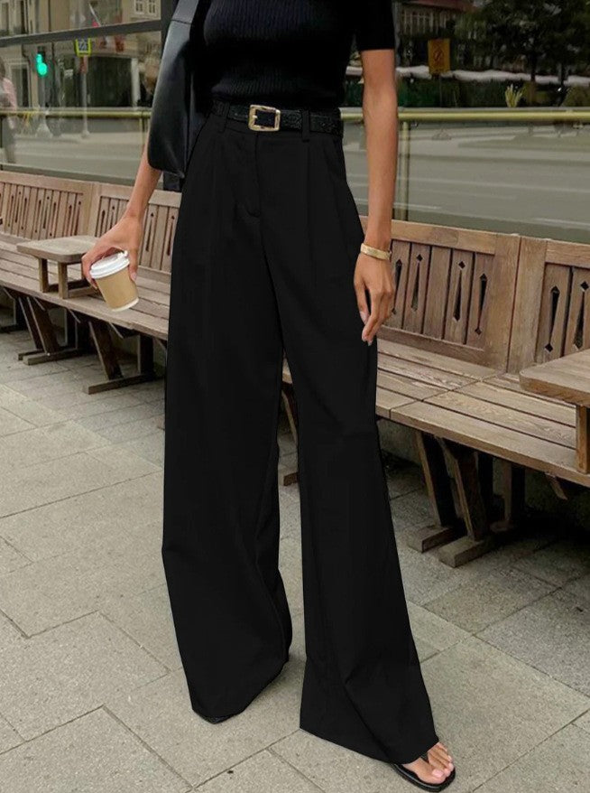 high-waisted casual pants, loose floor-length pants