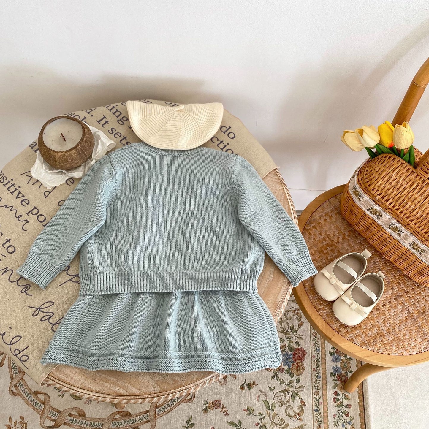Daisy embroidered knitted coat and a knitted halter dress separates