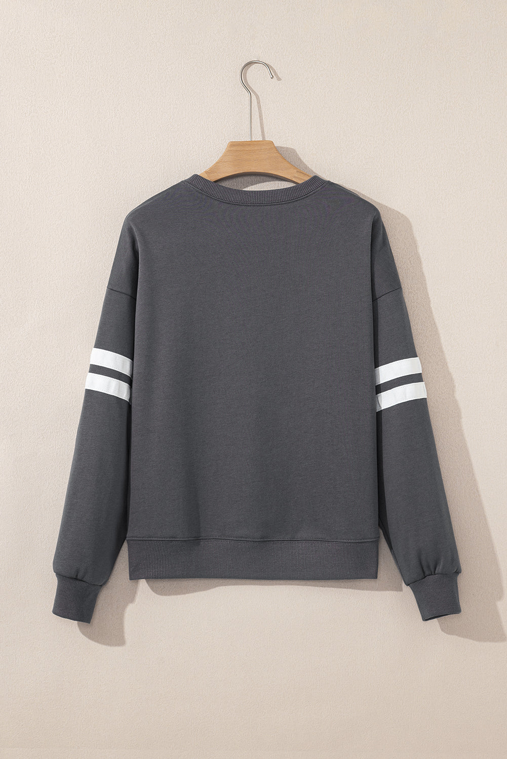 Navy Blue Preppy Striped Sleeve Loose Sweatshirt