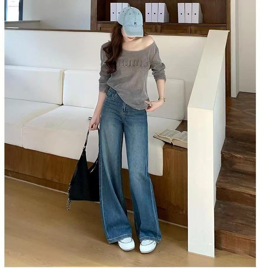 High-waisted wide straight-leg jean