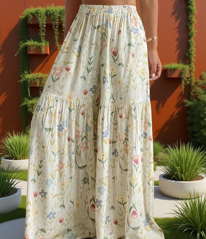 wide leg floral print pants
