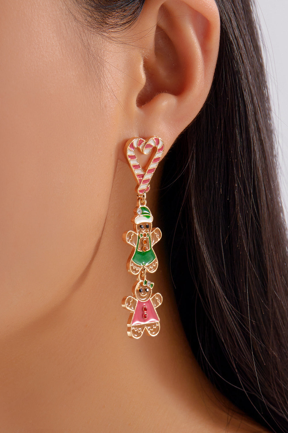Thai Curry Christmas Candy Cane Gingerbread Drop Earrings