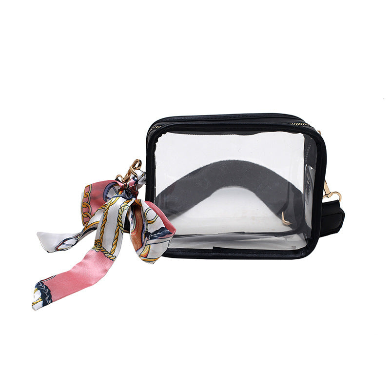 square PVC transparent bag, wide shoulder strap crossbody bag