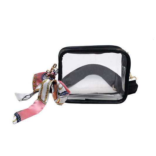 square PVC transparent bag, wide shoulder strap crossbody bag