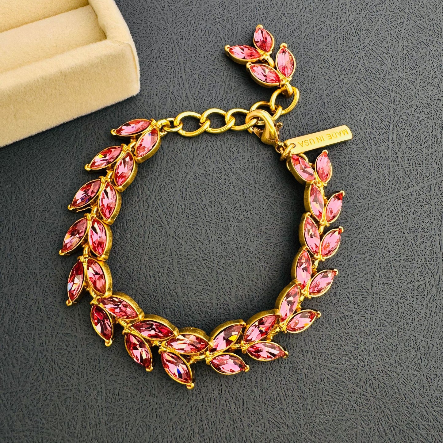 aged crystal leaf wheat ear bracelet for women