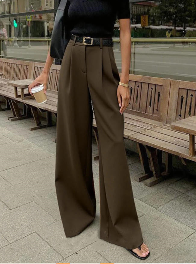 high-waisted casual pants, loose floor-length pants