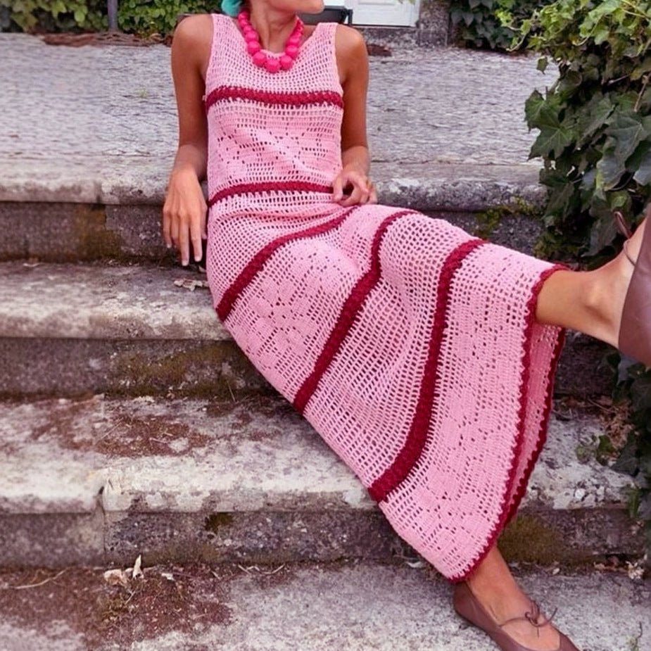Knitted sweater contrasting color dress