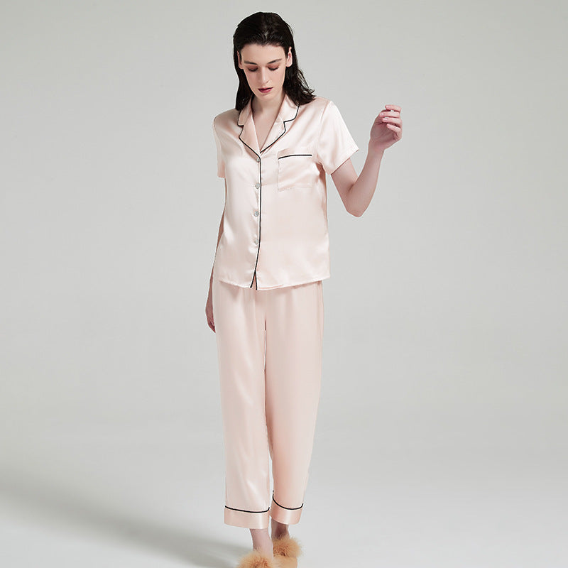 silk pajamas short sleeves and shorts two-piece set