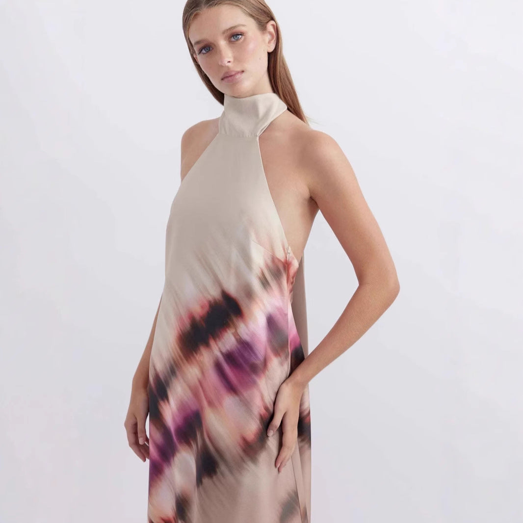 Women's tie-dye halter dress