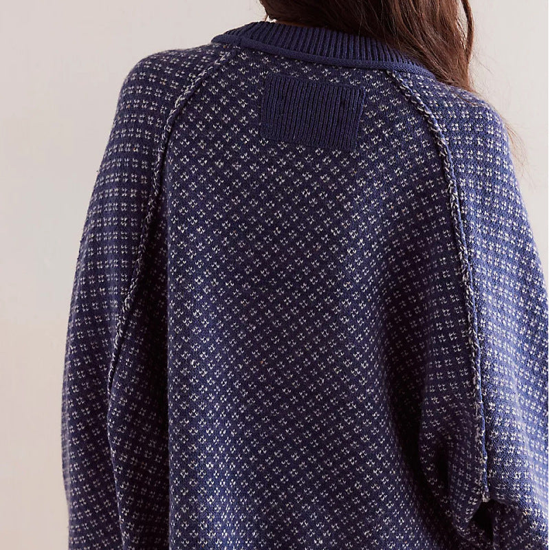 long-sleeved jacquard round-neck sweater