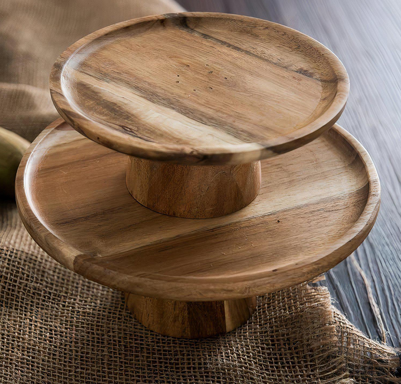 Solid wood tiered platter