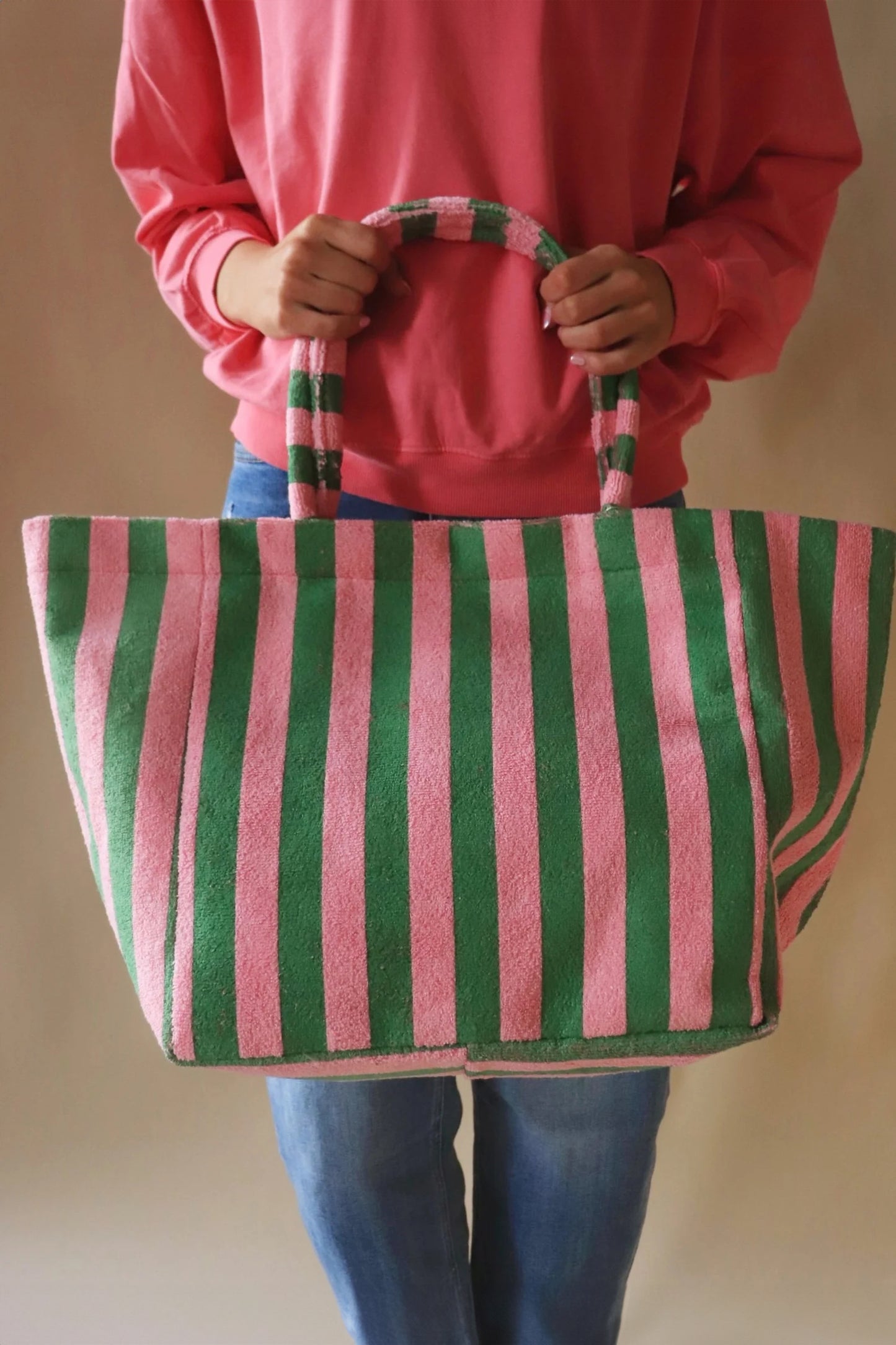 Grapefruit Orange Striped Terry Large Beach Tote Bag