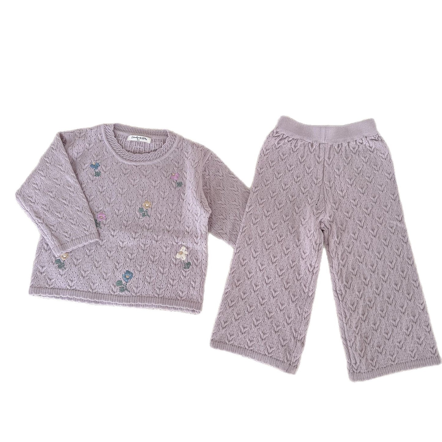 girls' embroidered sweater + wide-leg long pants 2-piece set