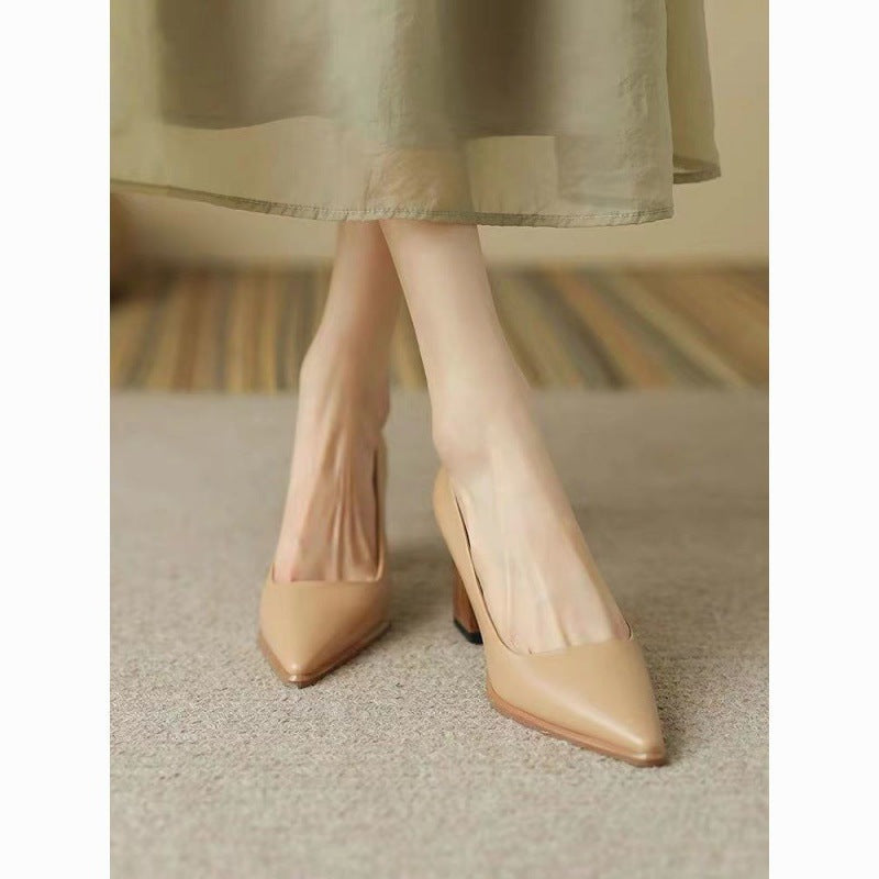 wooden stack heel pointy toe