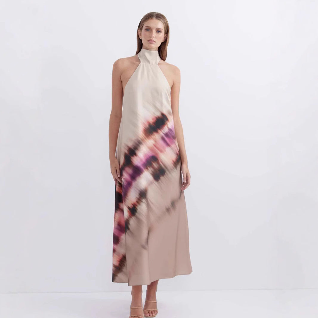 Women's tie-dye halter dress