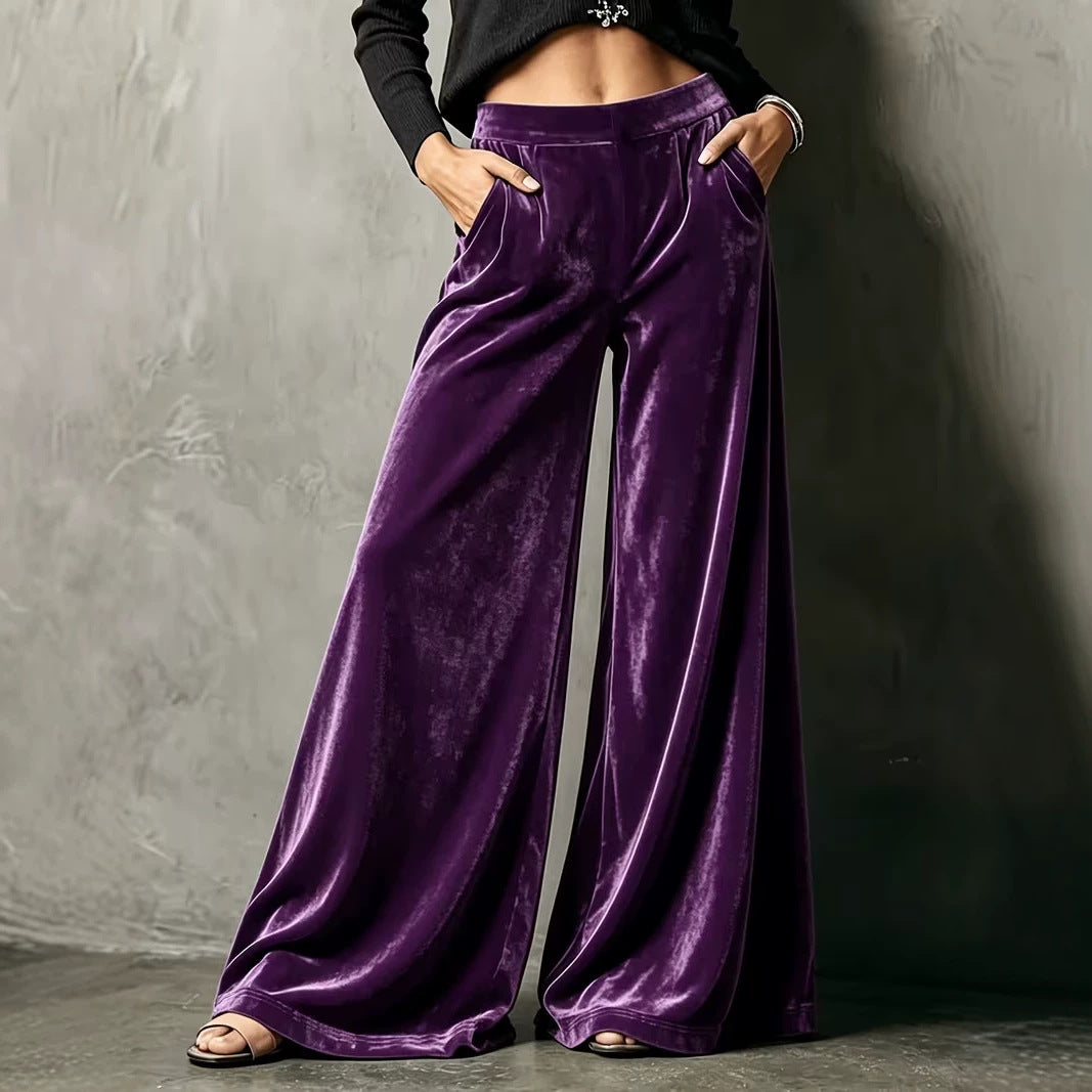 wide leg velvet trousers