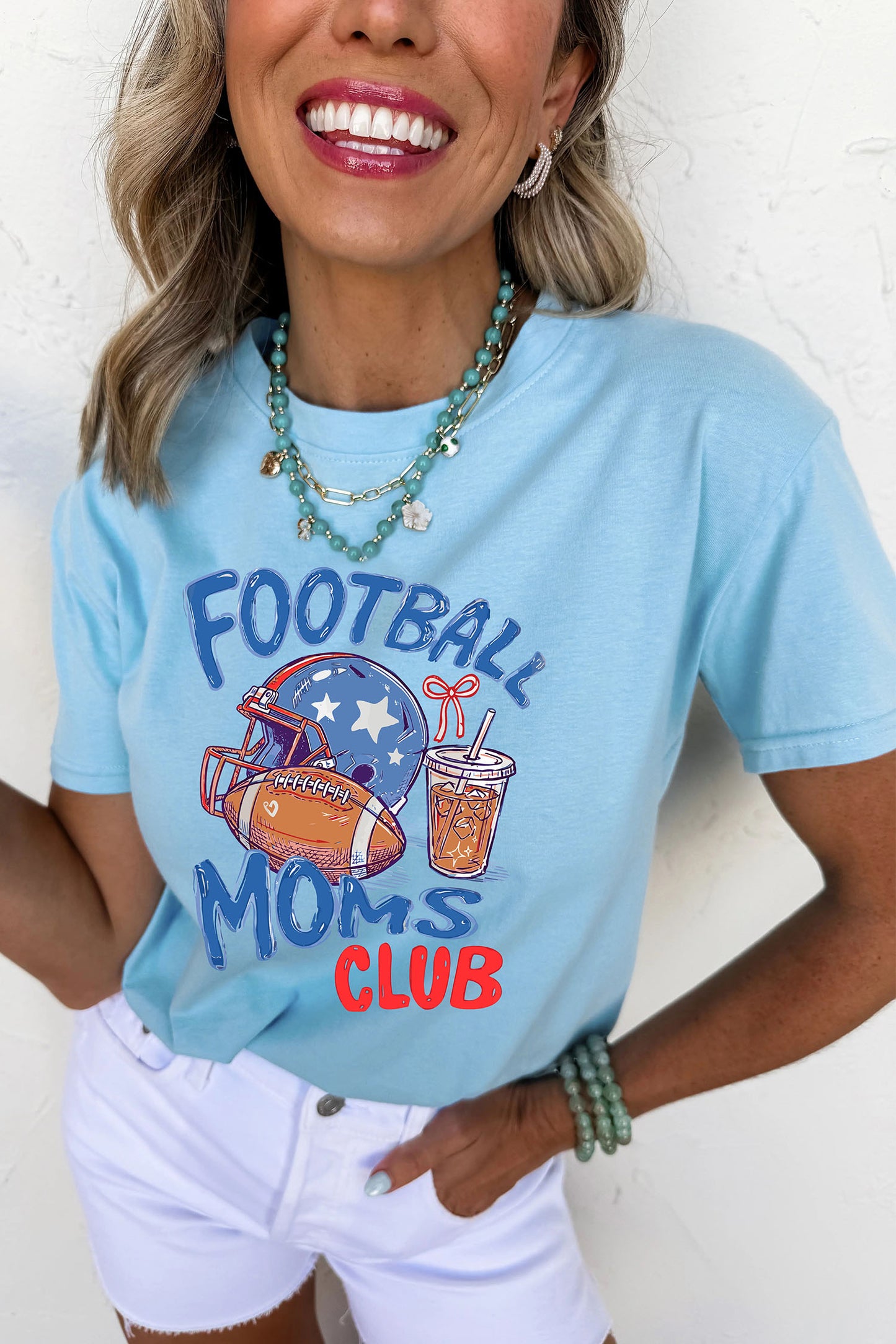 Light Blue FOOTBALL MOMS CLUB Game Day Graphic T Shirt