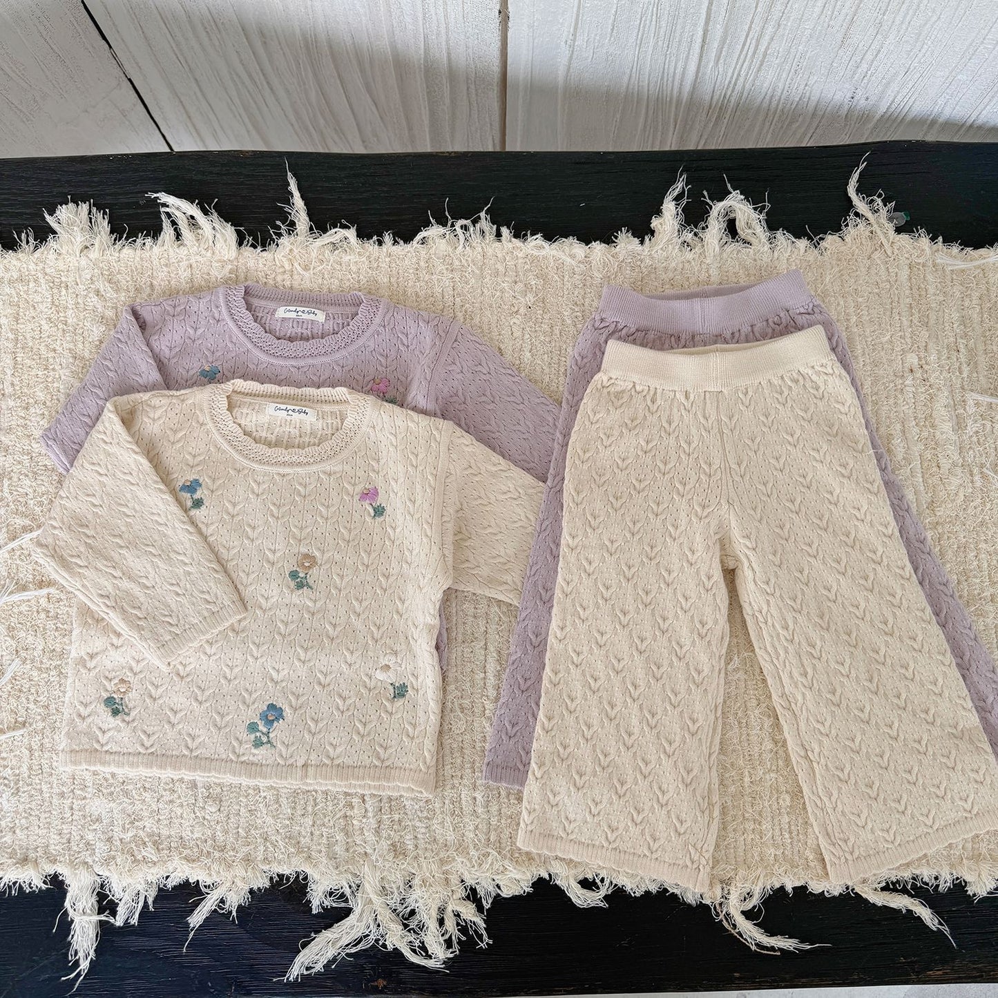 girls' embroidered sweater + wide-leg long pants 2-piece set
