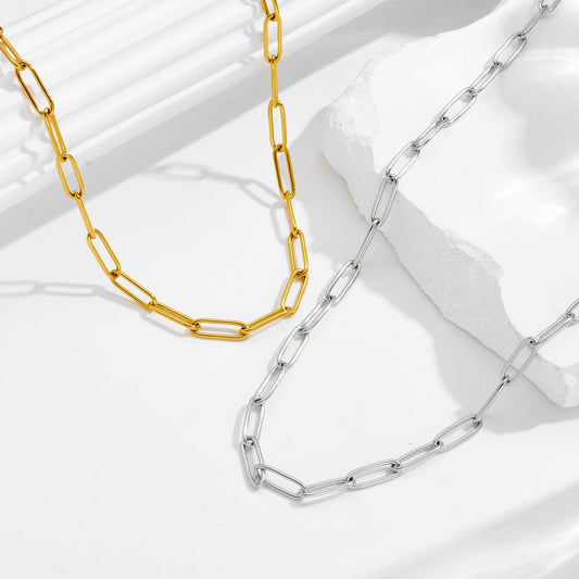 18K square flat wire long cross chain design neck chain