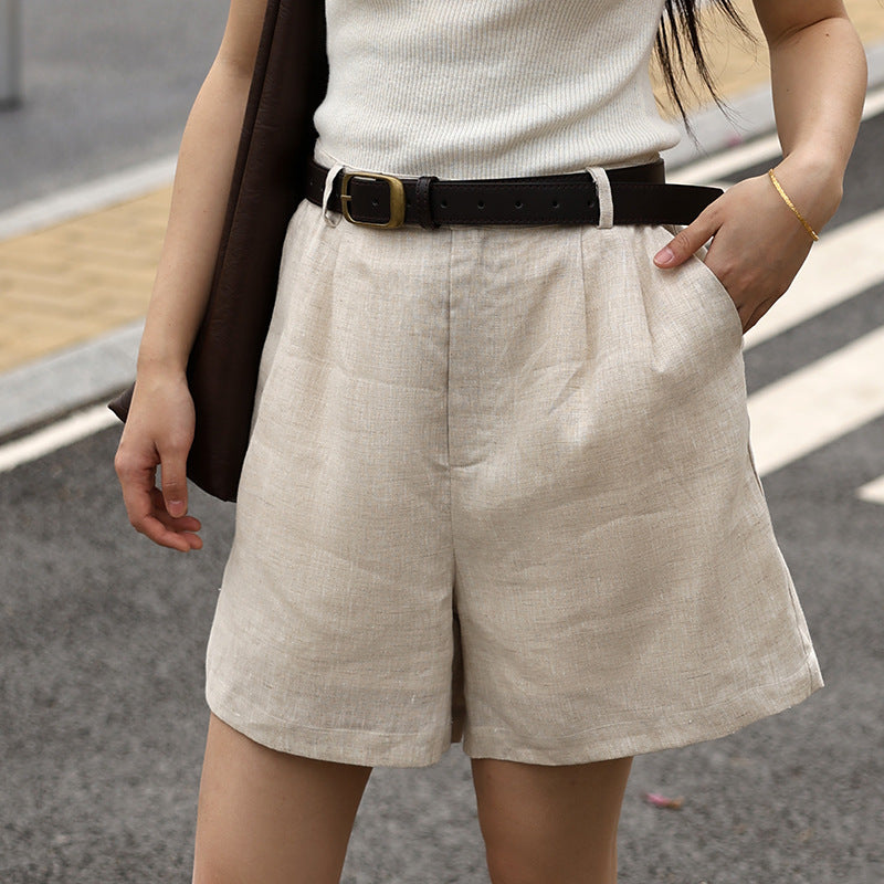 linen high-waisted loose shorts