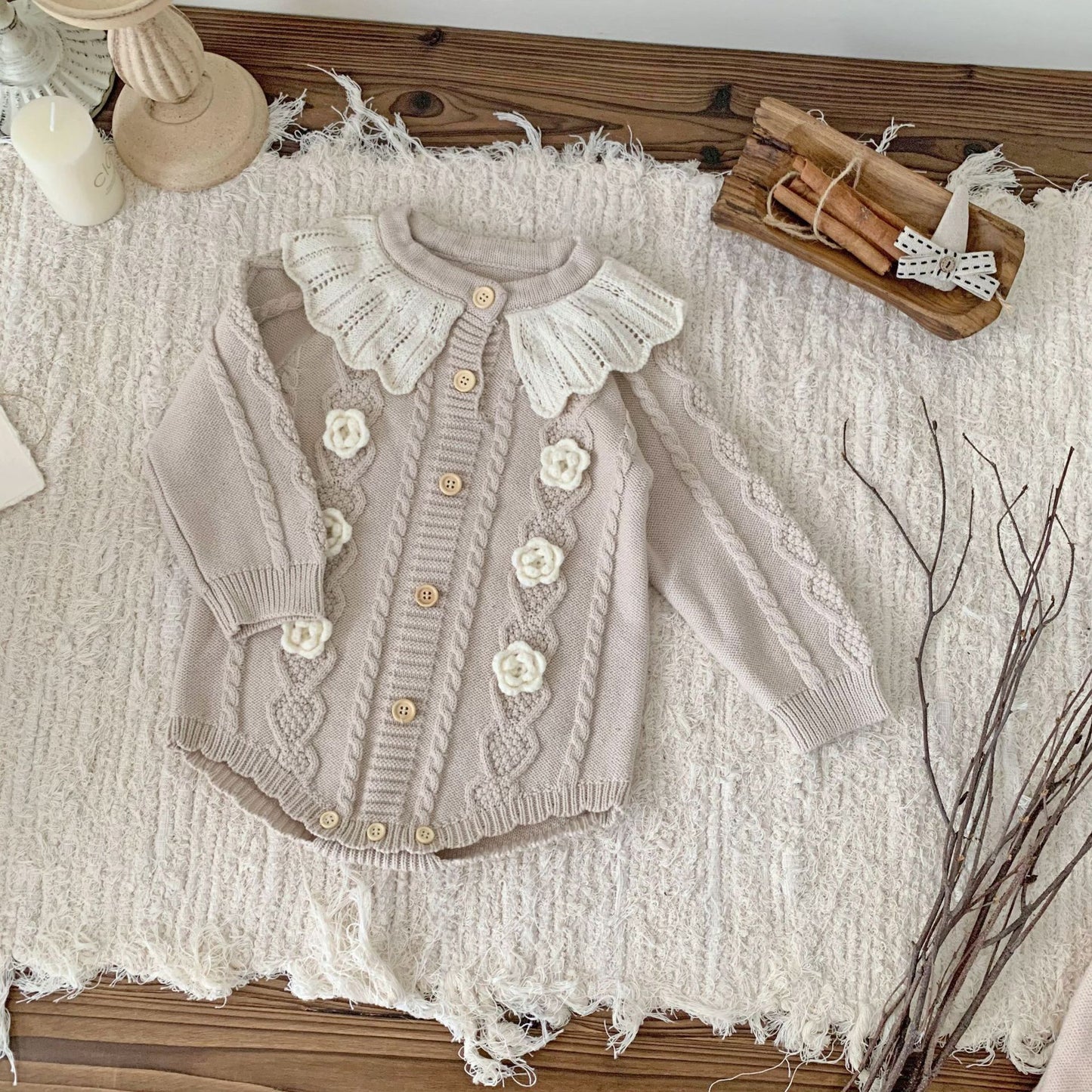 baby girl's woolen one-piece with lotus leaf collar