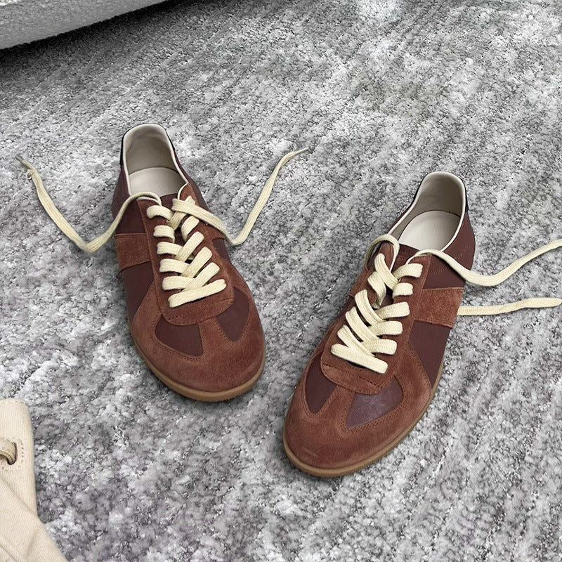 soft cowhide flat trainers