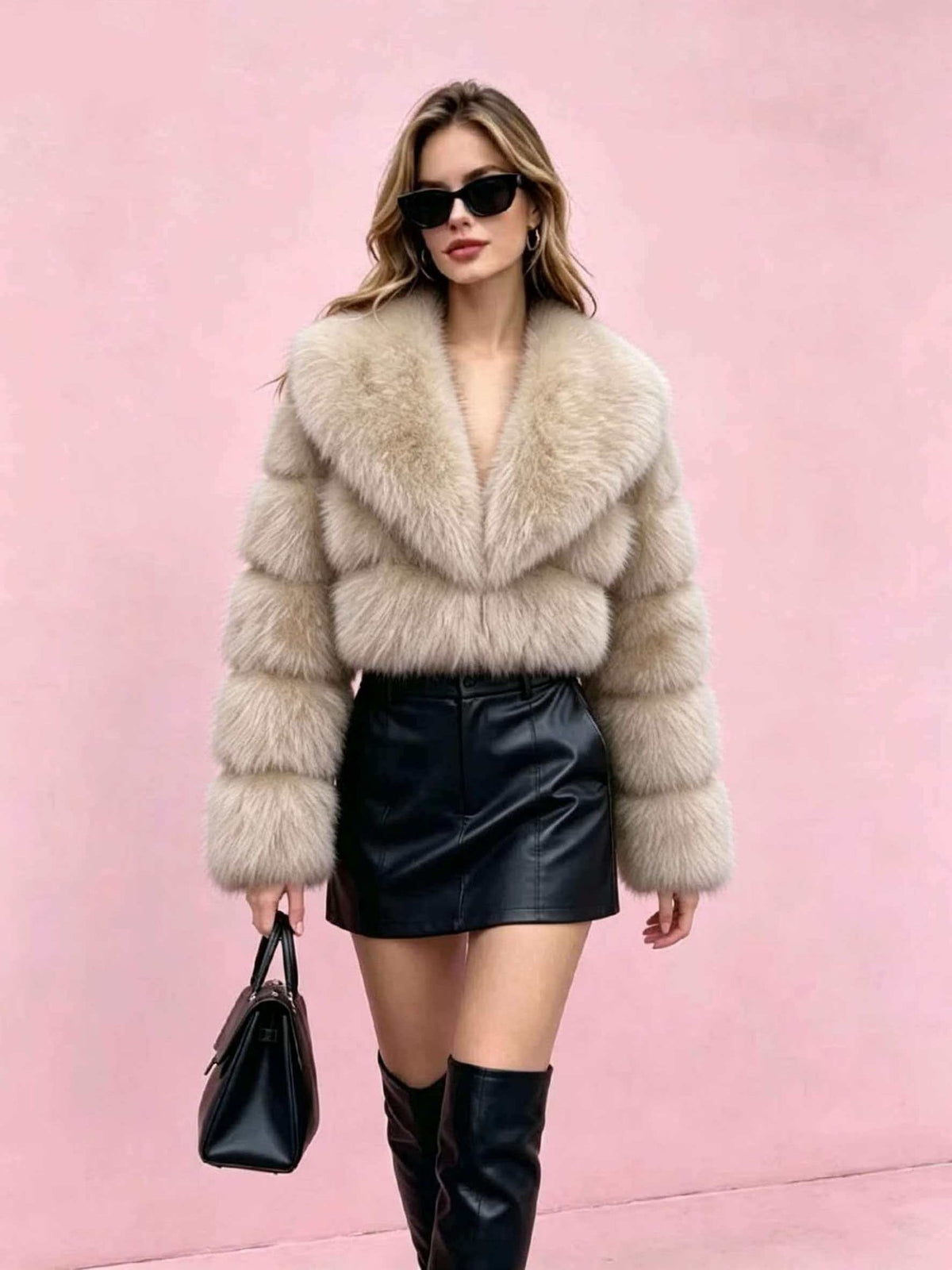 Short women's faux fur coat