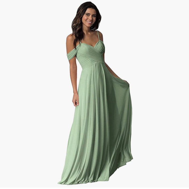 Women's off-the-shoulder chiffon pleated  gown