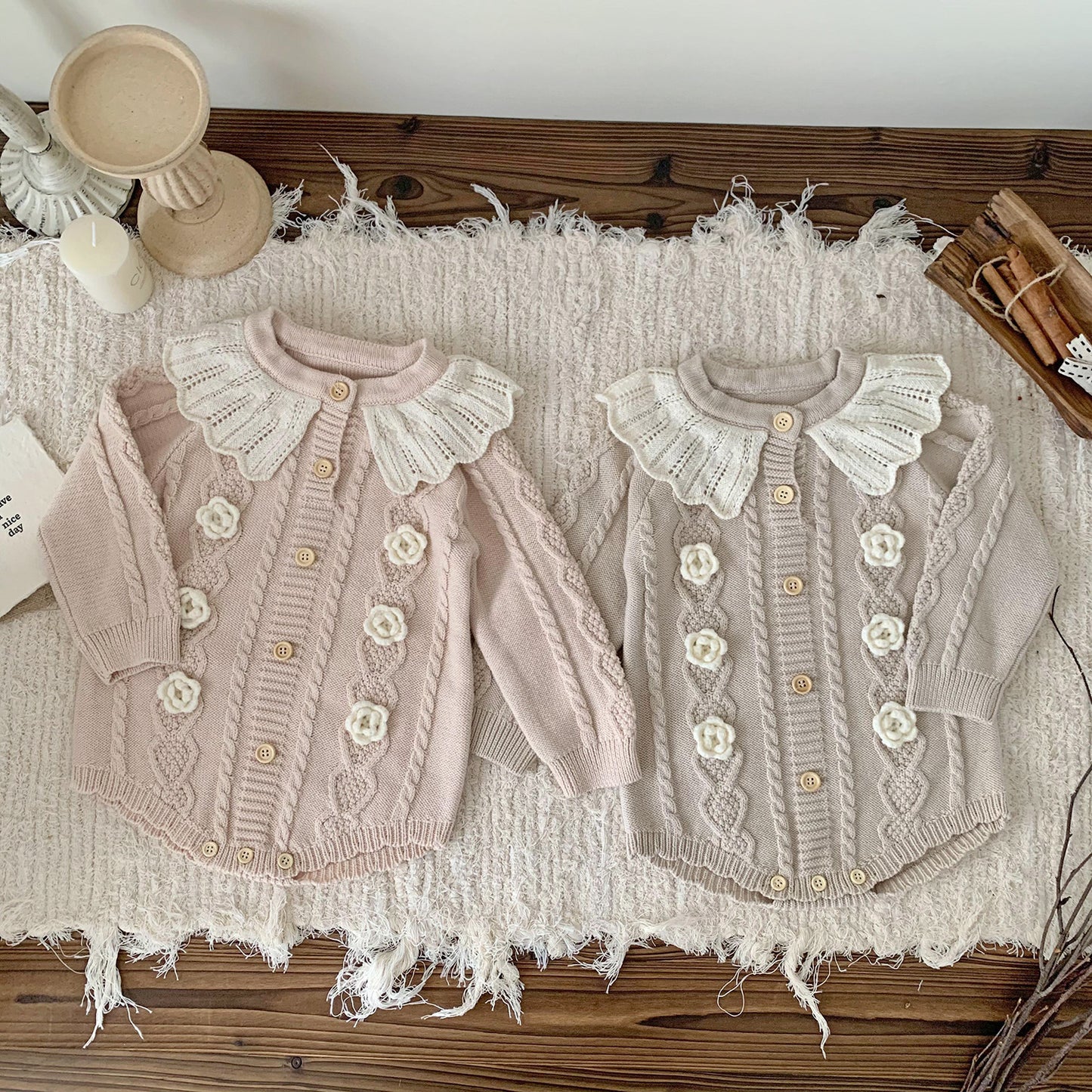 baby girl's woolen one-piece with lotus leaf collar