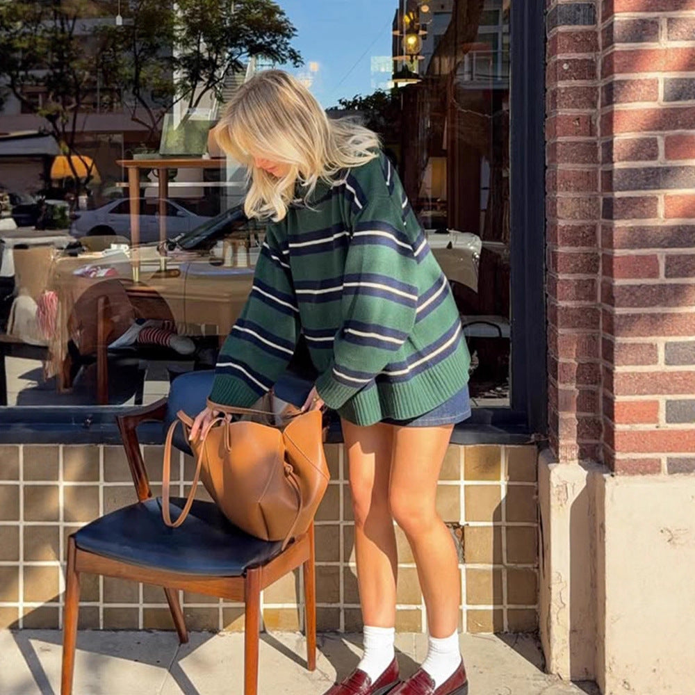 color-blocking striped long-sleeved sweater